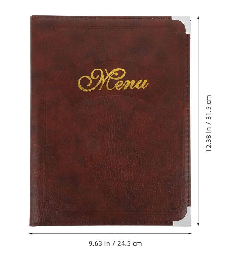 Porte-menu classique marron en similicuir 14 larges A4